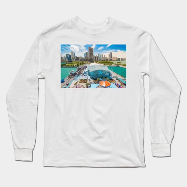 Navy Pier Chicago Painting Long Sleeve T-Shirt by gktb